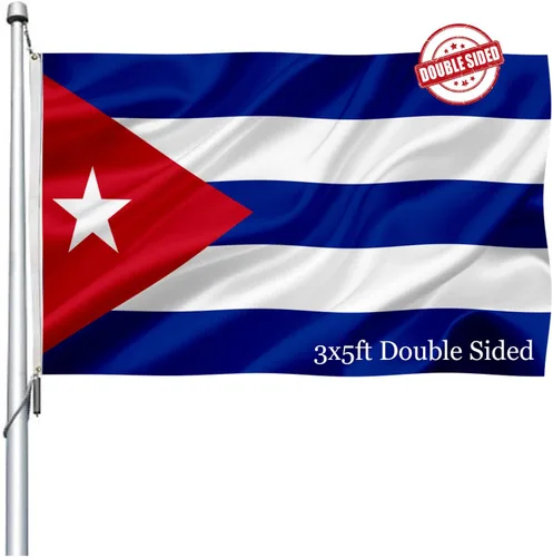 Bandera cubana de 3 x 5 para exteriores, doble cara, banderas de Cuba resistentes para pared con 2 ojales de latón, 4 filas cosidas, decoraciones