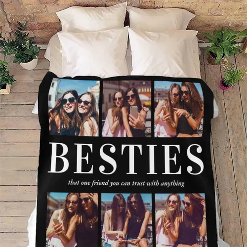 Miniatura 4 de Manta de Fotos Personalizada para Amigos BFF Navidad, Manta de Cama Personalizada con Collage de 9 Fotos para Mamá Papá Fotos Familiares Multi 02