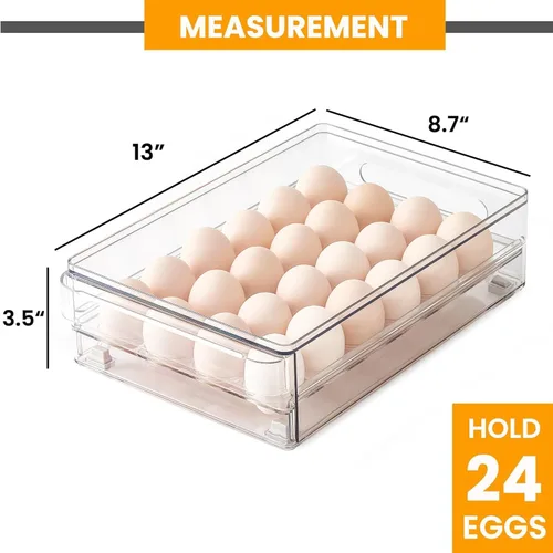 Miniatura 6 de vacane Soporte para huevos de 24 capacidades para refrigerador, cajón de huevos para refrigerador, contenedor de almacenamiento de huevos extraíble