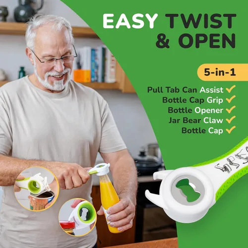 Miniatura 4 de Healthy Seniors Abrebotellas para manos débiles y personas mayores con artritis, 5 en 1, abrebotellas multifunción para manos artríticas con agarre