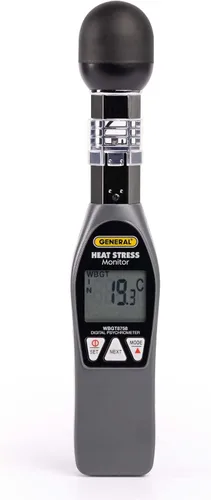 Miniatura 7 de General Tools Monitor de índice de calor de lujo #WBGT8778 con bola negra de latón de 2.953 x 2.953 in, 32° a 122° F, 0 a 100% HR
