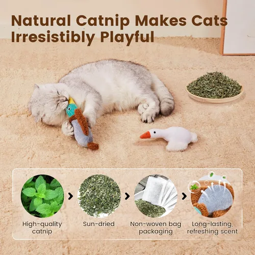 Miniatura 3 de Potaroma Juguetes para gatos con pájaros, paquete de 2 juguetes de nébeda suaves y duraderos, juguetes con sonido crujiente para ejercicio
