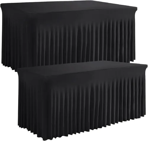 Miniatura 9 de Falda de mesa negra, de elastano, sin arrugas, 6 pies, mantel elástico ajustable lavable para mesas rectangulares para bodas, banquetes, fiestas