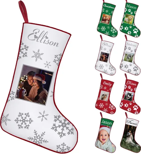 Miniatura 14 de Calcetines de Navidad personalizados con foto de nombre, imagen de perros y mascotas, patas de perro, calcetines de Navidad, decoración colgante