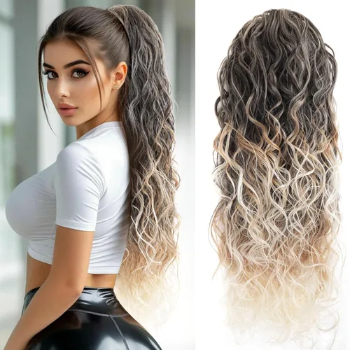 Miniatura 11 de Icono de la moda - Extensión de cola de caballo rizada ondulada con clip, cabello real, cola de caballo negra, extensiones de cordón con clip