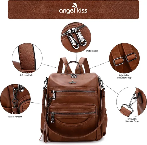 Miniatura 77 de Bolsos mochila monedero de piel sintética para mujer, bolsas con zíper, mochilas de hombro casuales