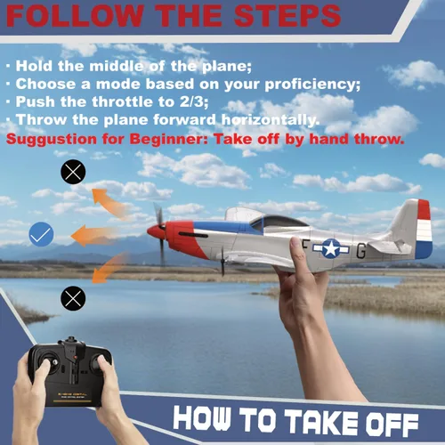Miniatura 3 de Avión RC para principiantes, avión de control remoto P51 para adultos, caza de 3 canales de 2.4 GHz con estabilizador de giroscopio de 6 ejes, fácil