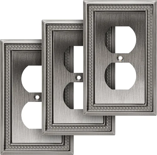 Miniatura 34 de Henne Bery Sunken Pearls - Placa de pared decorativa resistente para interruptor, cubierta para tomacorrientes (doble dúplex, níquel satinado)
