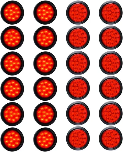 Miniatura 44 de Kit de tapones de cableado con cubierta de hule para luz trasera LED redonda de 4", 12 ledes, para RV, camioneta Luz roja - Lente transparente