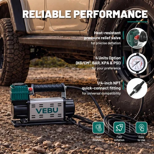 Miniatura 8 de Compresor de aire de 12 V, inflador de neumáticos de 125 PSI con medidor de presión en línea, inflado rápido de 5.65 CFM para vehículos todoterreno