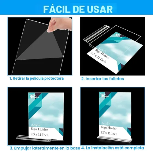 Miniatura 5 de EHWINE Soporte acrílico para letreros de 8.5 x 11 pulgadas, paquete de 10 soportes de doble cara para letreros de mesa, marco de fotos acrílico