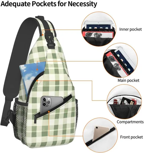 Miniatura 4 de Small Crossbody Bags for Women Men - Vintage Green Plaid Print Adjustable Shoulder Bag Fanny Packs Belt Sling Bag Crossbody Purses Backpack for