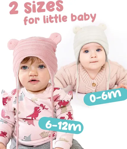 Miniatura 4 de FURTALK Gorro de invierno para bebé, con orejas de oso para niños y niñas, forro de algodón, gorro de punto