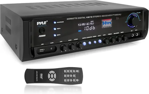 Pyle Sistema amplificador de potencia de audio para el hogar, 300 W, 4 canales, caja de receptor de sonido estéreo de potencia de cine de