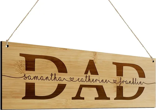 PlaqueMaker Letrero de bambú personalizado con nombres para niños, mamá, papá, abuela o abuelo, ideal para el día de la madre, el día del padre,