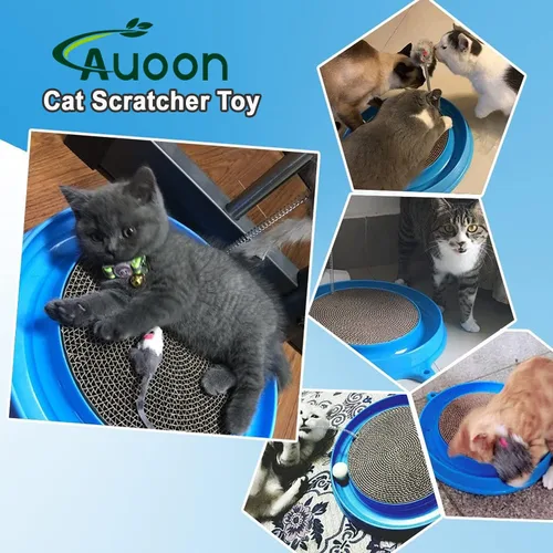 Miniatura 6 de AUOON Juguete Rascador para Gatos - Almohadilla Rascadora para Gatos con Pista de Pelota de Juguete para Gatos y Juguete de Ratón de Peluche