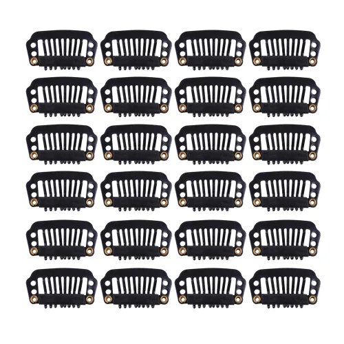 Miniatura 17 de YANTAISIYU 24 unids/lote 1.260 in 9-dientes Metal peluca clips con tapón de goma, peluca invisible accesorios clips (negro)