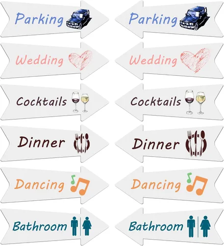 Miniatura 3 de Letreros de flecha en blanco con estacas, paquete de 15 letreros direccionales de boda de 17 x 6 pulgadas con estacas, letrero de flecha de esta