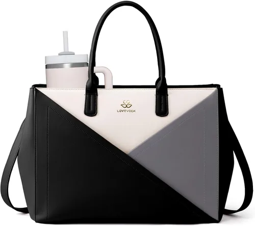 Miniatura 13 de LOVEVOOK Bolsa de mano para laptop para mujer con soporte para tazas grande, bolsa de trabajo de piel sintética de 16 pulgadas, bolsa de mano