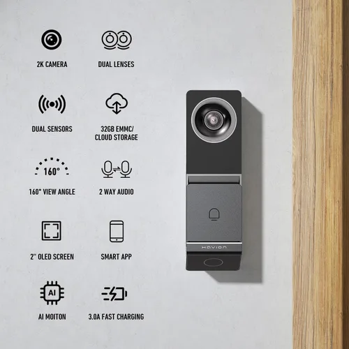 Miniatura 4 de Timbre de video inalámbrico con juego de cerradura inteligente, incluye timbre, cámaras duales, 5MP 3K QHD, pantalla de 2 pulgadas y eMMC de 32 GB