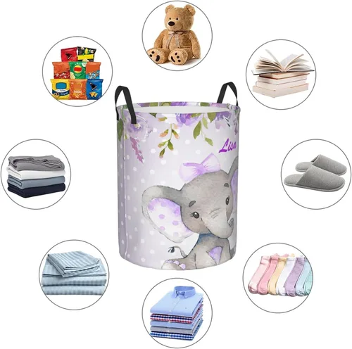 Miniatura 5 de Cesta de lavandería personalizada con nombre, plegable, impermeable, con asas, para ropa de dormitorio, juguetes Opción 4