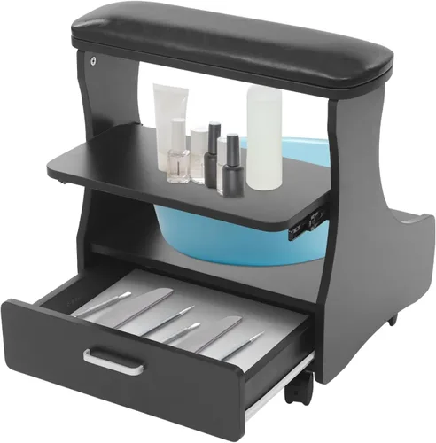 Carrito de pedicura con 4 ruedas con frenos, carrito portátil de spa con cajón práctico, soporte de baño de pies de pedicura, reposapiés de pedicura