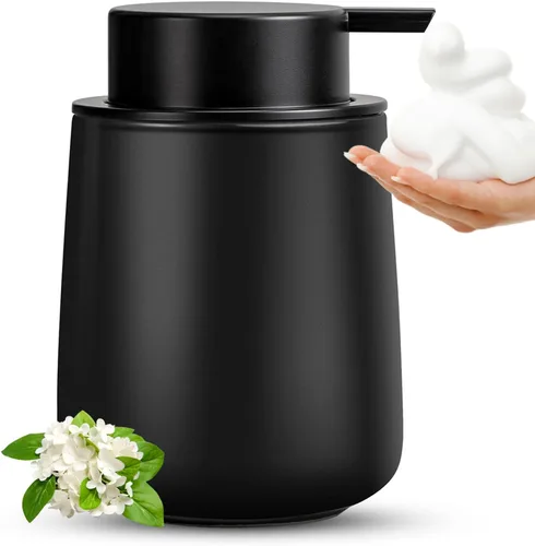 Dispensador de jabón espumoso negro, dispensador de jabón de manos de espuma de cerámica moderno, dispensador de jabón de manos de 12 onzas con