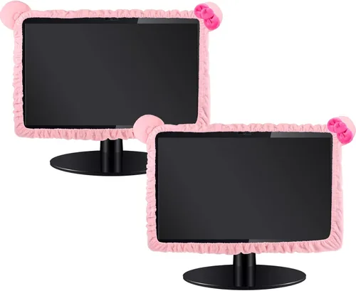 Remagr 2 fundas Kawaii para monitor de computadora de 20 a 29 pulgadas con diseño de orejas de gato, lindo protector de polvo para monitor rosa,