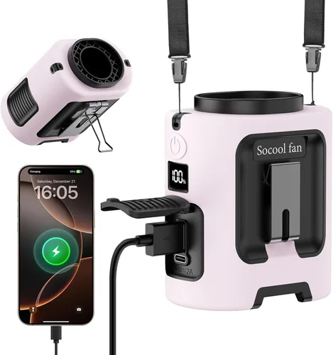 Miniatura 7 de Socool - Ventilador de cintura portátil de 5000 mAh, recargable, mini ventilador personal con 13000 RPM y 4 velocidades ajustables, enfriamiento