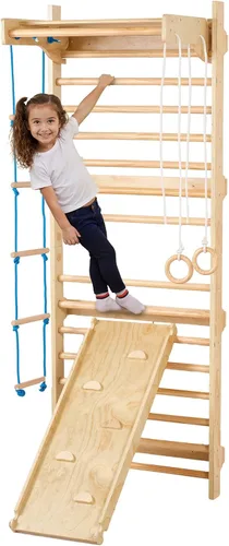 Miniatura 13 de VEVOR Escalera Sueca de Pared, Gimnasio 4 en 1 de 8 Niveles para Interiores, Barras de Gimnasia de Madera Sólida con Capacidad de Carga de 220LBS