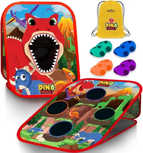 SWOOC Games® - Dino Frenzy™ | Juegos de Corn Hole 2 en 1 para niños | Configuración en 5 segundos | Juego de lanzamiento de bolsas de frijoles de