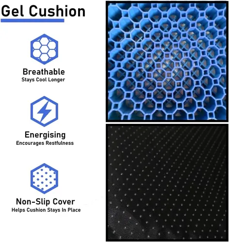 Miniatura 2 de Cojín de asiento de TPU de gel azul — Cojín grande contorneado de gel refrescante de panal para sentarse por mucho tiempo, alivio de presión