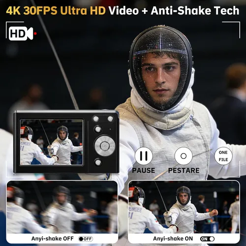 Miniatura 3 de Cámara digital 4K para enfoque automático de fotografía, zoom de 16X, cámara digital compacta portátil de 50 MP para apuntar y disparar, cámaras