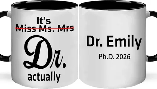 Miniatura 25 de A62227 - Taza de regalo de graduación personalizada con datos nutricionales de doctorado, nombre personalizado y año para mujeres, regalos de nuevo