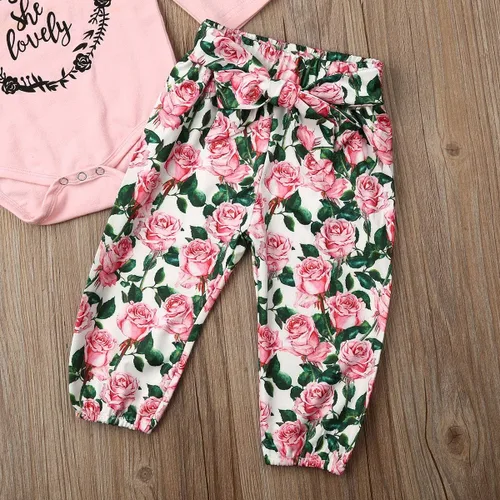 Miniatura 3 de Conjunto de 2 conjuntos de 2 piezas con estampado de letra y manga purfle para bebés y niñas