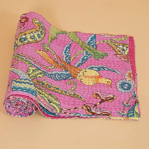 Miniatura 11 de Colcha india hecha a mano con estampado de pavo real, hippie grande, de algodón, tamaño Queen, Gudri, bohemia, manta