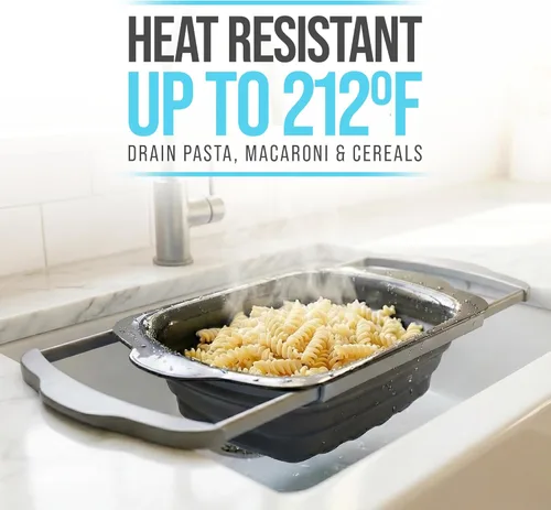 Miniatura 7 de Comfify Colador sobre el fregadero con asas, elegante colador de cocina de plástico negro para pasta, verduras y frutas, diseño que ahorra espacio