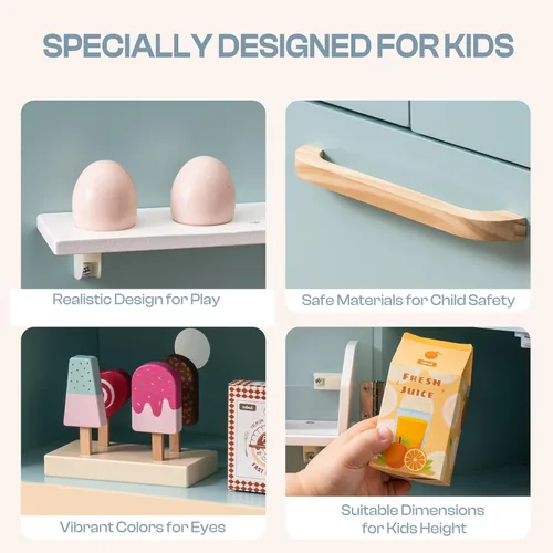 Miniatura 4 de ROBOTIME - Refrigerador de madera de juguete, para niños pequeños y grandes, con máquina de hielo y alimentos, juego de cocina de simulación