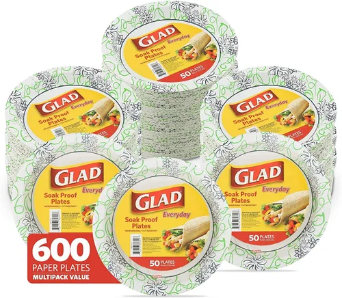 Miniatura 8 de Glad Platos redondos de papel desechables, con patrón floral caprichoso, a prueba de remojo, resistente a cortes, aptos para microondas, platos