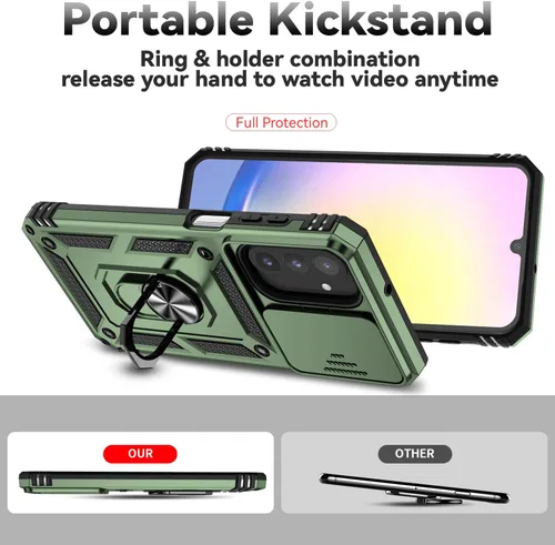 Miniatura 2 de SunStory Funda compatible con Samsung Galaxy A17 5G con protector de pantalla HD, cubierta de cámara deslizante y soporte de anillo giratorio, a