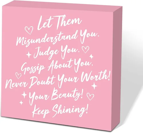 Miniatura 31 de Letrero de caja de madera Let Them de 5 x 5 pulgadas, letrero de escritorio estilo granja Boss Lady decoración de cubículo de oficina, accesorios