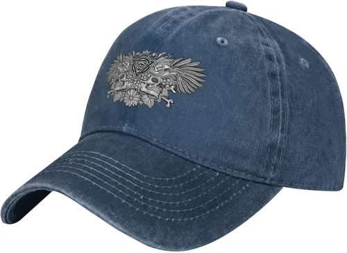 Cowboy Hat Trendy Hats for Man and Women Djustable Four Season Outdoor Baseball Cap of Hell Skull with Angel Navy Blue