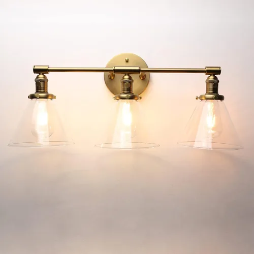 Miniatura 12 de Phansthy 3 apliques de pared de latón antiguo, lámpara de pared con interruptor de encendido y apagado y pantalla de vidrio transparente