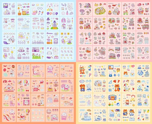 Miniatura 3 de Calcomanías de animales kawaii lindos para álbumes de recortes - 100 hojas de calcomanías transparentes de dibujos animados para diario de chatarra