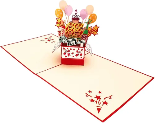 Miniatura 4 de iGifts And Cards Tarjeta de felicitación emergente 3D con caja de fiesta de cumpleaños número 65 color rojo de feliz 65 años – Sesenta y cinco