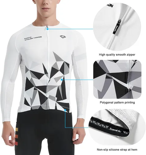 Miniatura 29 de Santic - Camiseta de ciclismo para hombre, manga larga, reflejante, cremallera completa, con bolsillos