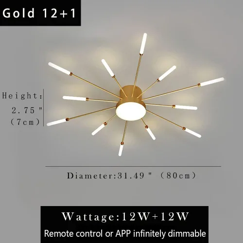 Miniatura 6 de Lámpara de techo LED regulable de 32 pulgadas, 12 luces de techo, lámpara de techo empotrada, iluminación de interior dorada para sala de estar, 12