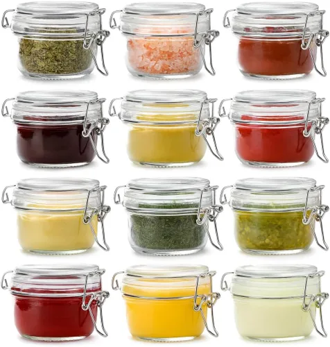 Miniatura 13 de Juego de 6 tarros de especias de vidrio de 4 onzas con tapas herméticas y etiquetas, pequeños frascos de condimentos para especias, hierbas