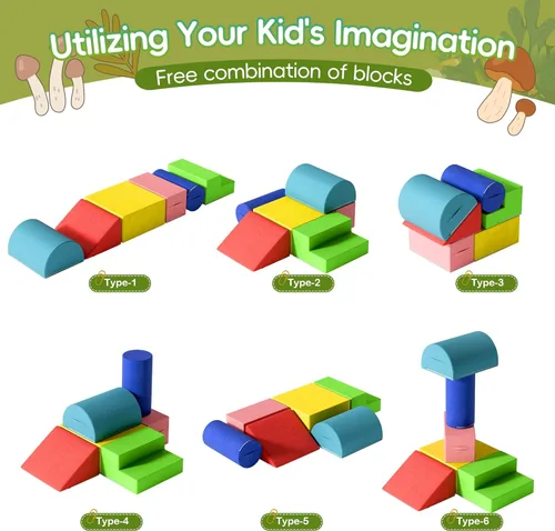 Miniatura 2 de TOLEAD Bloques grandes de escalada para bebés, 6 juguetes de escalada para niños pequeños, equipo de gimnasio de espuma suave de ultra alta Clásico