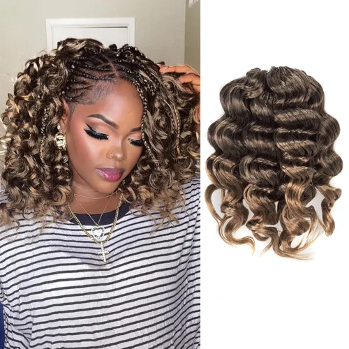 Miniatura 39 de Cabello de ganchillo con ondas oceánicas, 12 pulgadas, 8 paquetes de 3 tonos, cabello rizado de longitud media, rizado y ondulado profundo
